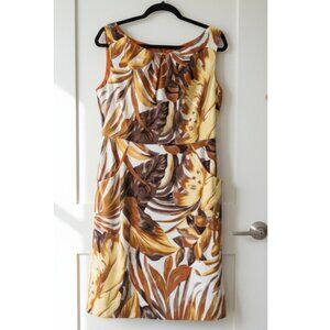 PLUS SIZE Dress Barn Sleeveless Tropical Print Dress in Brown & Cream - Size 14